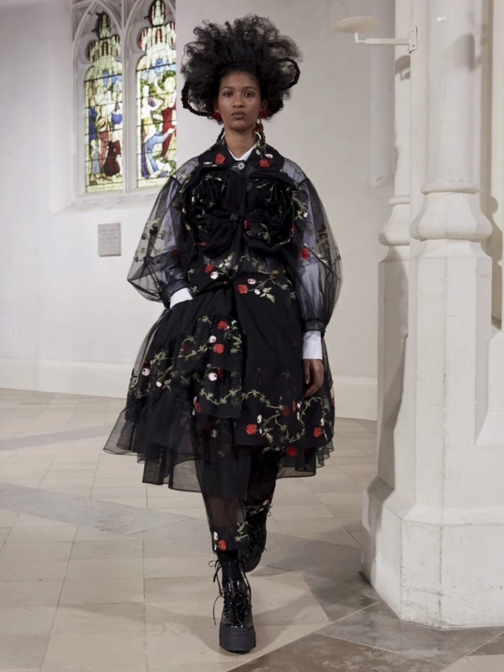 Simone Rocha Runway Gathered Embroidered Tulle Coat